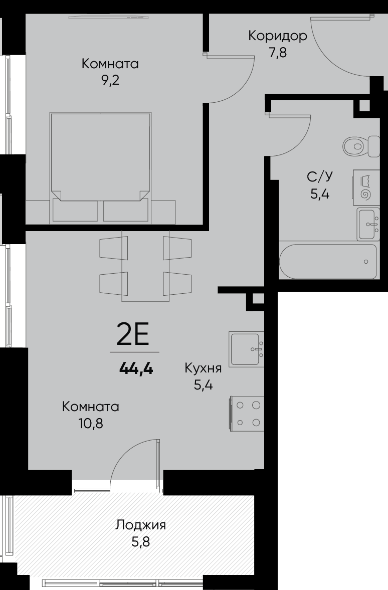 2-комнатная квартира №59 41,50 м2 от застройщика ГК ТОЧНО