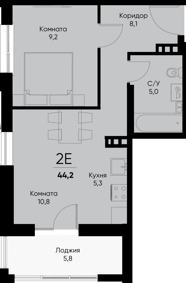 2-комнатная квартира №68 41,30 м2 от застройщика ГК ТОЧНО