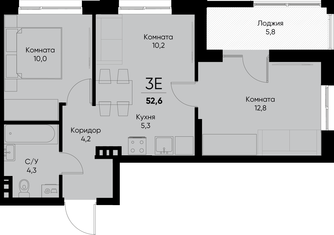 3-комнатная квартира №98 49,70 м2 от застройщика ГК ТОЧНО