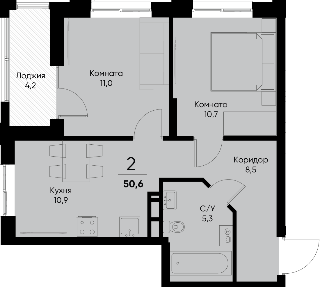 2-комнатная квартира №52 48,50 м2 от застройщика ГК ТОЧНО